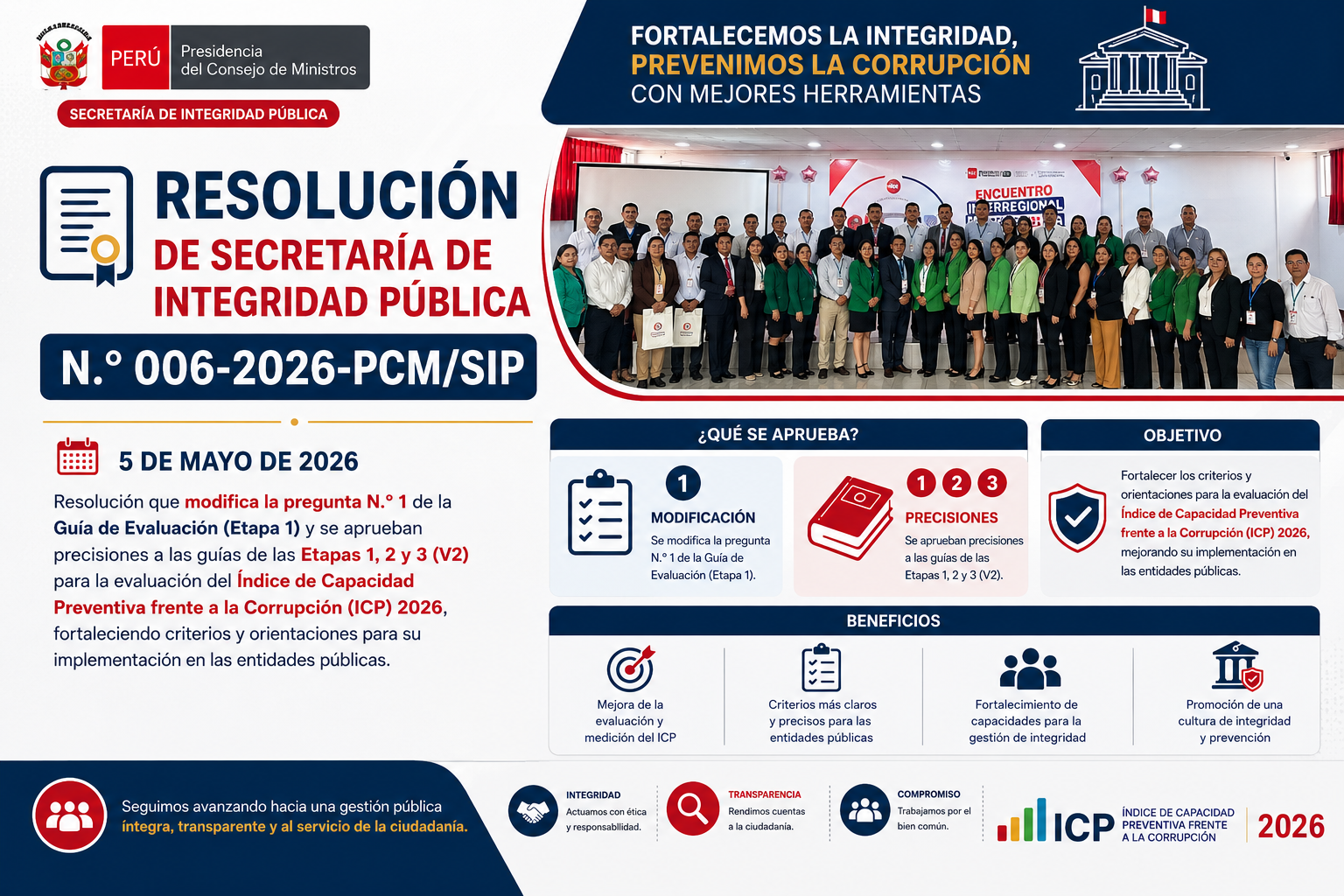 PCM fortalece la implementación del Modelo de Integridad con modificaciones y precisiones para la evaluación del ICP 2026